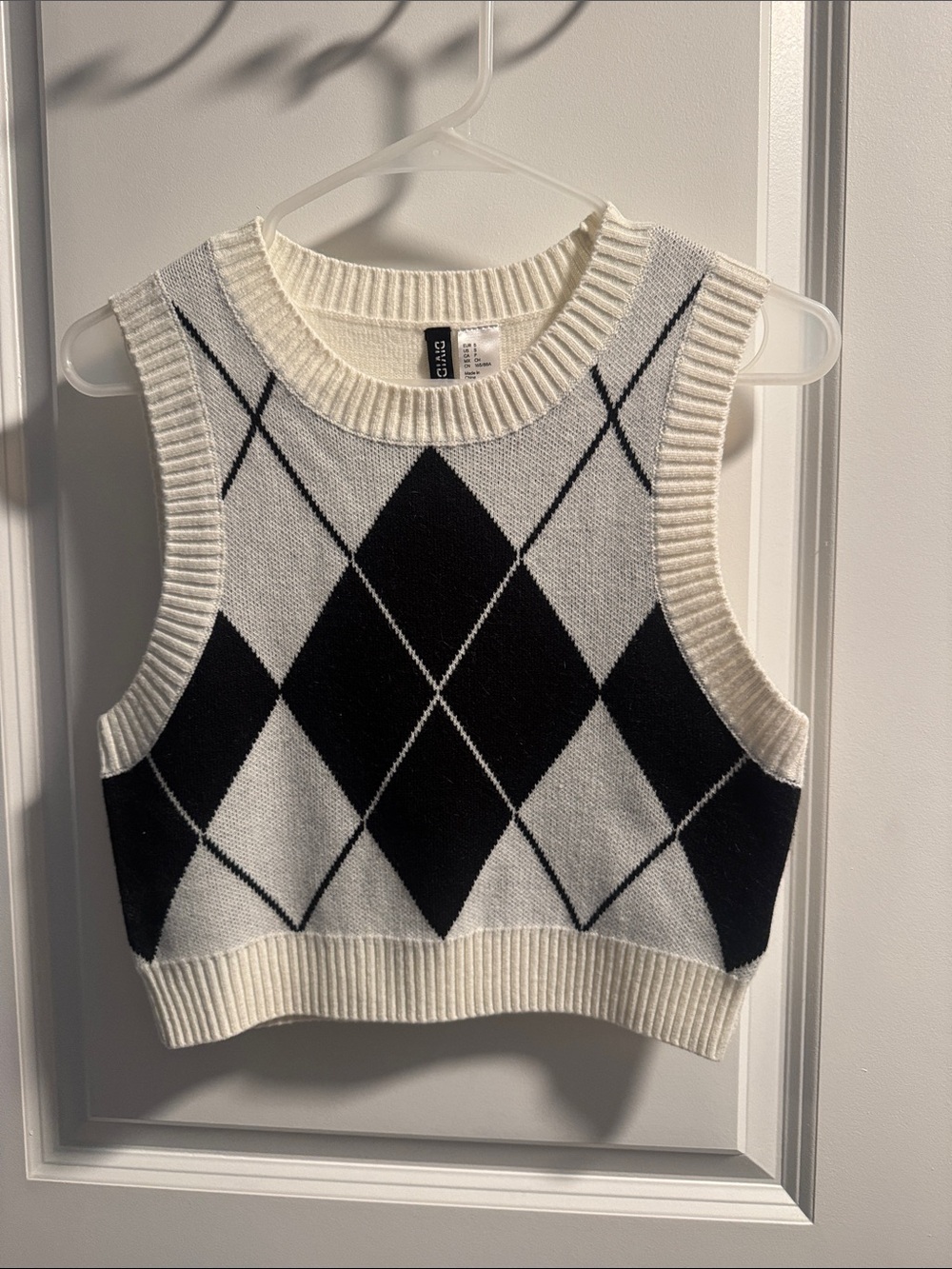 H&M Black & White Argyle Knit Tank